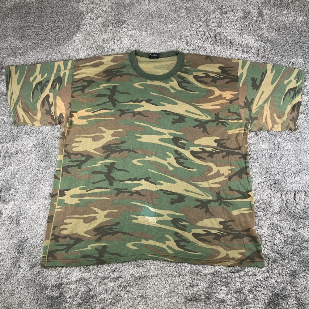 Vintage Rothco Shirt Mens‎ 3XL Green Camo Short Sleeve Crew Neck Military USA